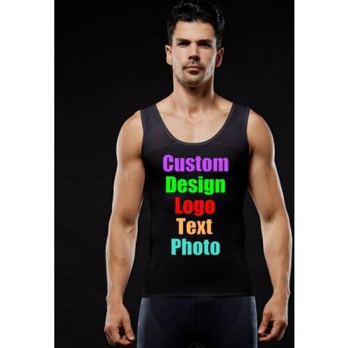 2019 Custom Logo Printed Customized Text High elastic Mens body shapewear Belt-tightening toning vest fitness top sport tank
