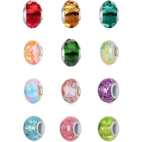 2021 Original Murano Silver Plated Charms Sparkling Glass Round Beads Fit Pandora Bracelets Bangle Women Girls DIY Jewelry Gifts