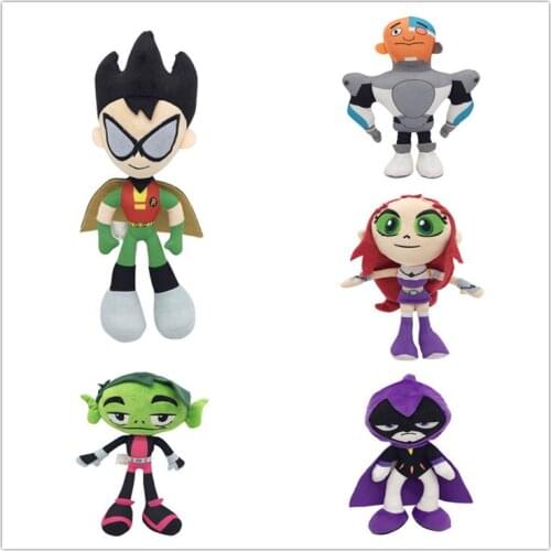 5pcs/ot Movie Teen Titans Go Plush Toys Dolls 25cm Robin Cyborg Starfire Raven Beast Boy Soft Stuffed Plush Toys Kids for Gifts