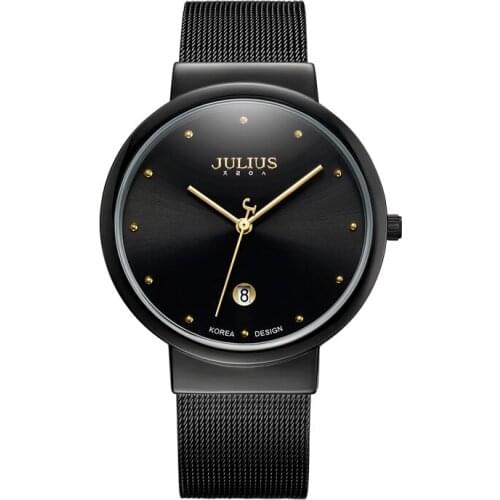 Auto Date Thin Golden Mens Watch Japan Mov Fashion Hours Bracelet Stainless Steel Business Boy Birthday Father Gift Julius Box