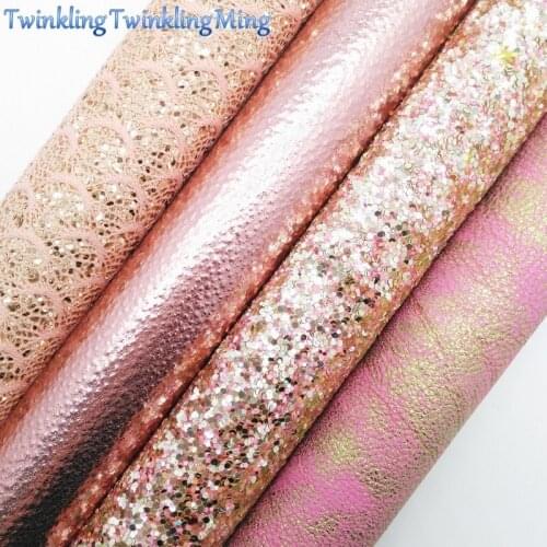 ROSE GOLD Glitter Fabirc, Faux Leather Fabric, Litchi Synthetic Leather Fabric Sheets For Bow A4 21x29CM Twinkling Ming XM542