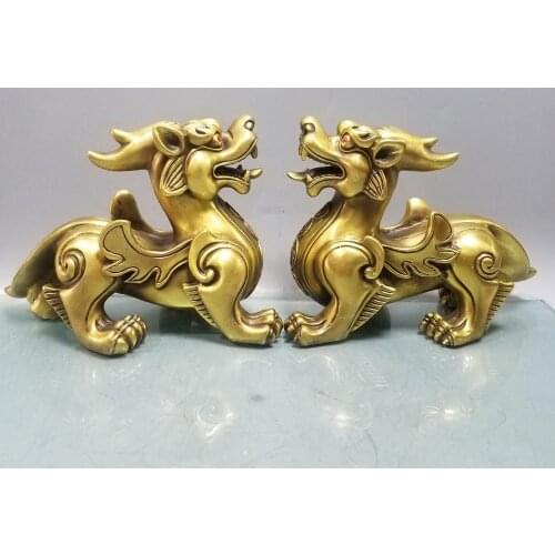 9" Seikos Brass, China Pixiu Statue Brave troops statue Ferocious beast Implication Ward off evil spirits, town house