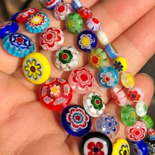 6/8/10mm Mixed Oblate Flower Lampwork Glass Beads Flat Round Rondelle Beads For Jewelry Making Necklace Bracelet DIY Accessories
