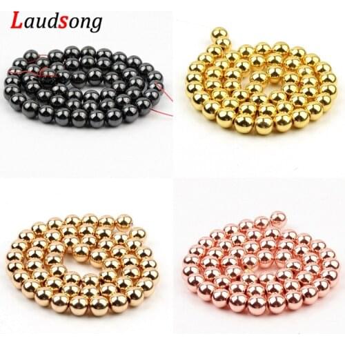 Gold/Black/Rose Gold Natural Stone Beads Round Loose Hematite Beads For Jewelry Making Diy Bracelet 3/4/6/8/10mm DIY