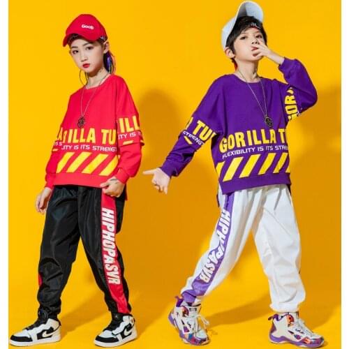Children Hip Hop Dance Clothes Girls Long Sleeves Sweatshirt Hip Hop Pants Boys Sport Street Wear Loose Rave Clothes BL6855