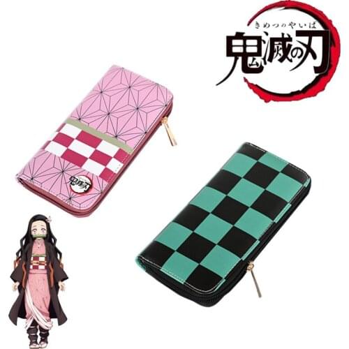 Anime Demon Slayer Purse Cosplay Kamado Tanjirou Long PU Leather Wallet Kimetsu No Yaiba Long PU Leather Wallet Gift