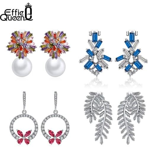 Effie Queen Long Earrings for Women Blue Black Clear color Stud Earrings Gifts Luxury Crystals Jewelry DE176