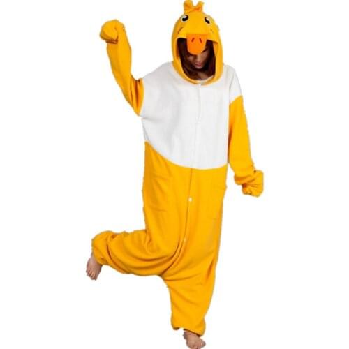 Cartoon Animal Yellow Duck Unisex Adult Flannel Onesies Onesie Pajamas Jumpsuit Hoodies Sleepwear For Adults
