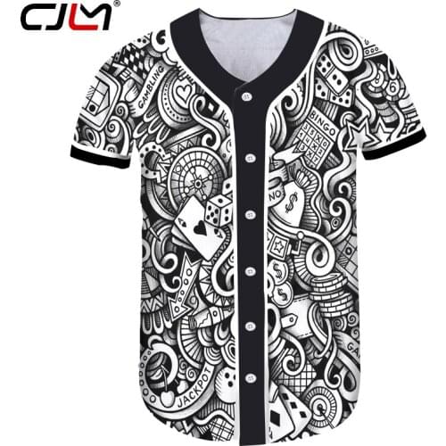 CJLM Mens sleeved T Shirt Black white Tshirt 3D Printed Hip Hop Gambling dice Large Size 6XL Garment Man Baseball Shirt