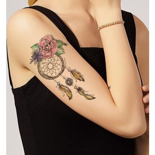 Indian Dream Catcher Temporary Tattoo Stickers Colorful Flower Jewelry Fake Tattoos Waterproof Tatoos Arm Large Size for Women