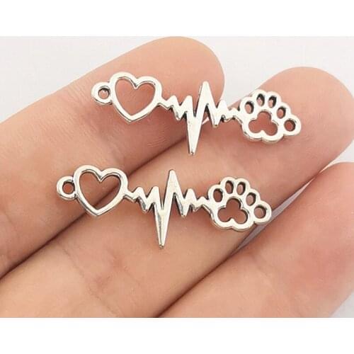 JINDINSP 10pcs 33x12mm Jewelry DIY Handmade Craft Charms Dog Claw Love Heartbeat Ecg Connector