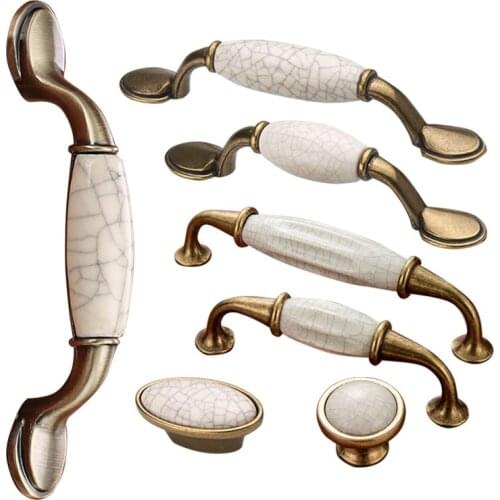 Ceramic Drawer Pulls Antique Crack Kitchen Vintage Knobs and Handle Wardrobe Cabinet Door Metal Furniture Hardware