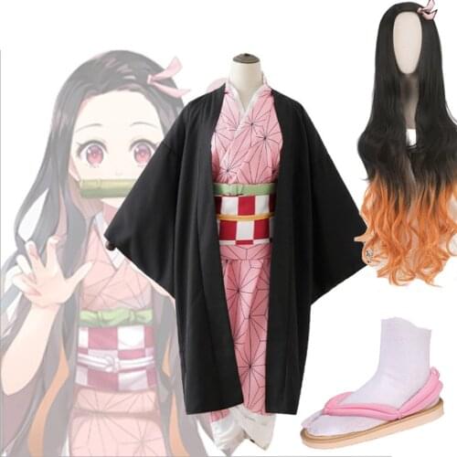 Anime Demon Slayer Cosplay Kamado Nezuko Kimono Full Set Cosplay Nezuko Swimsuit Adult Kids Woman Cosplay Halloween Costume