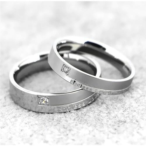 High quality 316L steel "Endless Love" Couple Rings for Lovers Rhinestone Wedding Bands Engagement Ring Crystal Gift jewelry