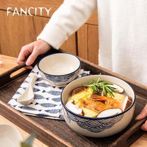 FANCITY Creative Japanese Style Noodle Bowl Soup Bowl Large Ramen Bowl Single Creative Personality Ceramic Bowl Instant Noodle B