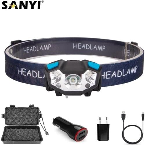 Powerfull LED Headlamp USB Rechargeable Headlight Body Motion Sensor Head Flashlight Head Torch Head Lamp Night Fishing Light