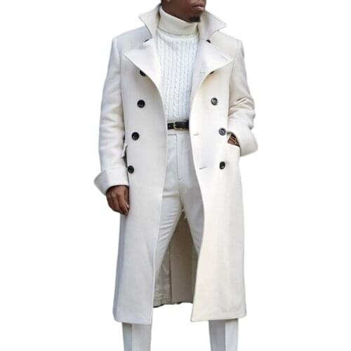 Men Fashion White Long Wool Coat Thin Autumn Business Woolen Jacket Mens Trench Coats Elegant Plus Size Causal Outcoat 2020