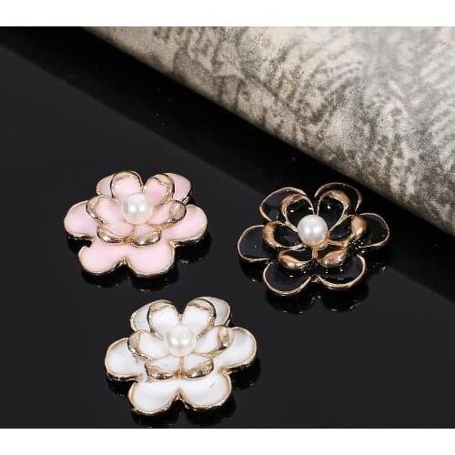 2018New 100Pcs 20mm Pearl Two layers of flowers Buttons for DIY hair accessories or wedding decoration BD41