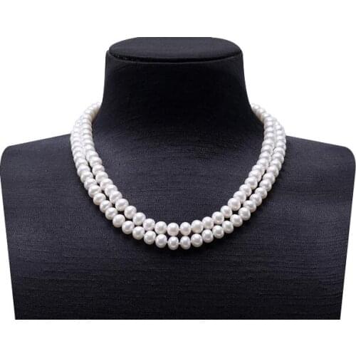 60cm 24'' 2 Strands 10mm bright white pearl necklace natural freshwater pearl Woman Jewelry 35cm 14'' 43cm 17
