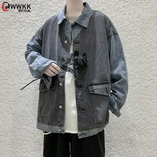 WWKK Oversized Men Korean Winter Coat 2021 Retro Coat Male Black Harajuku Trench Coat Button Jackets And Coats