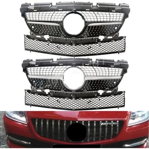 Car Front Racing Grill Upper Bumper Grille Fit For Mercedes-Benz SLK-Class R172 2011 2012 2013 2014 2015 Diamond Black SIlver