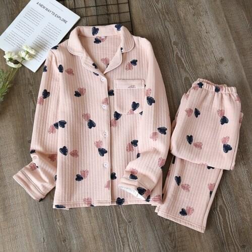 Spring/autumn Pajamas Set Women Thick Pure Cotton Long Sleeve Ladies Sleepwear Loose Comfy Warm Autumn Winter Cotton Home Suit