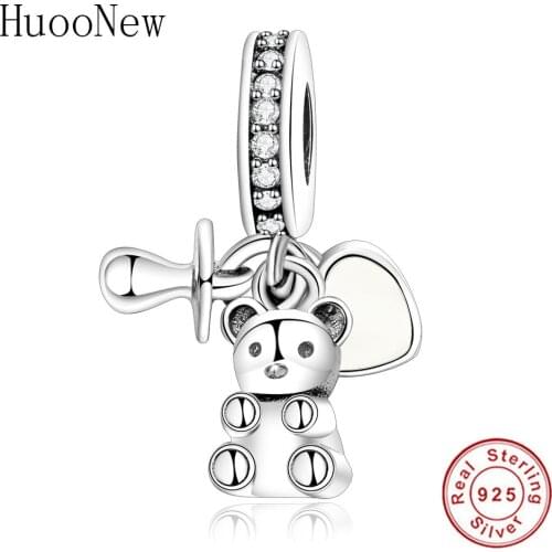 Fit Original Pandora Charm Bracelet 925 Sterling Silver Treasure Bear Nipple Baby Pacifier Heart Beads Pendant Making Berloque