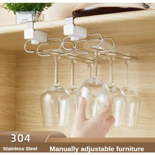 Adjustable cabinet hanging wine glass holder Kitchen stainless steel wine glass upside down rack Hanging stemware holder