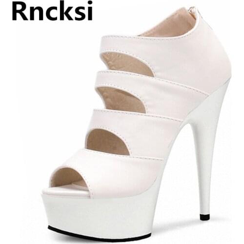 Rncksi New Women Sexy Ankle Straps Sandals Wedding Party Pole Dance Shoes 15cm High Heels Sandals With 5cm Platform Shoes