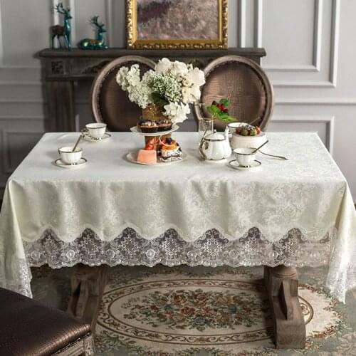 Luxury modern white tablecloth table runner rectangular household with lace for wedding round table cloth tea table cover towel