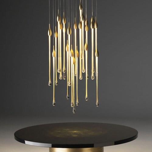 Luxury Pendant Lights Kitchen Island Rectangle Hanging Lamps Drop Crystal Led Large Staircase Long Pendant Lamp for living room