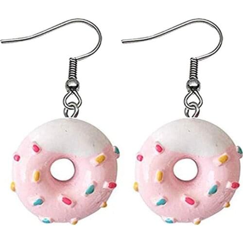 Pink Cartoon Donut Cookie Dangle Earrings BFF Jewelry