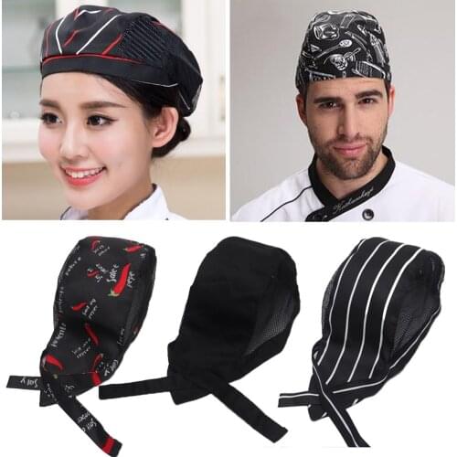 Men Women Adult Adjustable Chef Hat Mesh Kitchen Cooking Hat Restaurant Chef Skull Cap Hairproof Headband