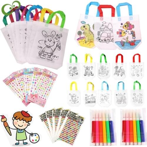 DIY Environmental Protection Graffiti Bag Handmade Painting Non-Woven Bag Children Arts Crafts Color Filling Drawing Toys YJN