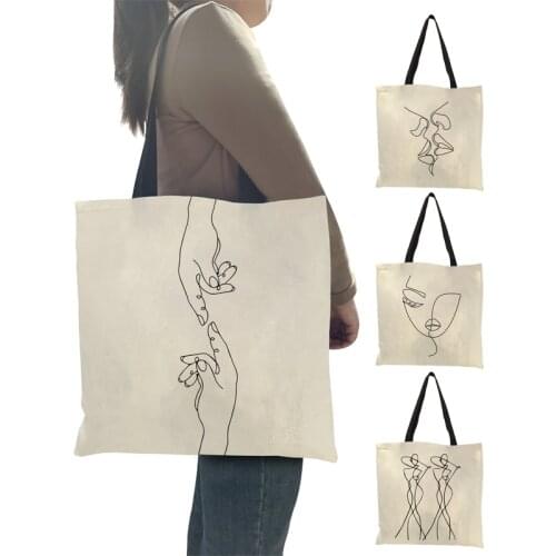 Modern Line Drawing Print Large Tote Eco Reusable Shopping Bags Women Ladies Shoulder Bag for Travel Outdoor Beach Folding Pouch