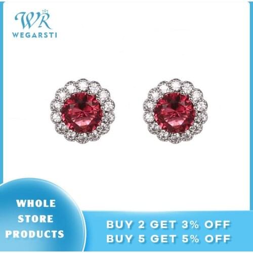 WEGARSTI 6 Colors Trendy Silver Blue Red Green Gemstones 925 Sterling Silver Earring For Women Lady Anniversary Gift Jewelry