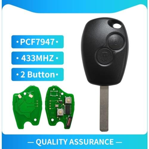 Free shipping (5 pcs /Lot) 2 Button PCF7947 Chip Remote Control With VA2 Blade For Renault Duster Modus Clio 3 433MHz