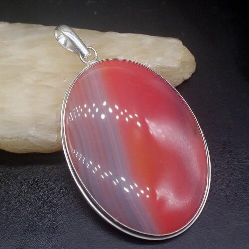 Gemstonefactory Jewelry Big Promotion 925 Silver Solitaire Pure Hot Botswana Agate Women Ladies Gifts Necklace Pendant 0724