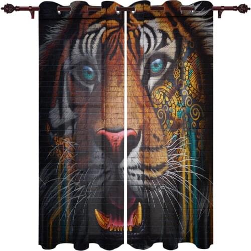 Bedroom Curtain Tiger Totem Wall Texture Living Room Bathroom Outdoor Pavilion Semi-blackout Animal Valance Window Curtais