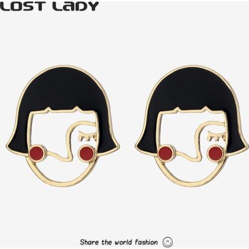 Lost Lady New Cute Hollow Girl Face Earrings Creative Statement Earrings for Women Fashion Female Jewelry Accessories Wholesale