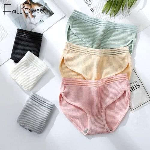 Women Cotton Underwear Panties Female Sexy Briefs Comfortable Middle-Waisted Lingerie Solid Color M-XL