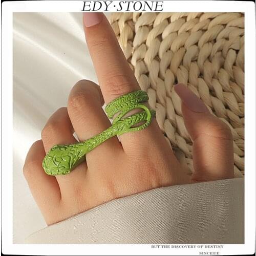EDY 2021 New Punk Vintage Personality Exaggeration Creative Snake-Shaped Open Fingers Double Ring For Women Girls Party Jewelry