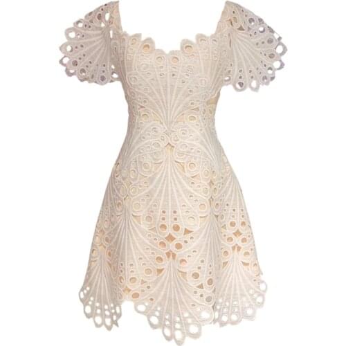 2021 Women Runway Designer Dress Fashion Princess Lace Embroidered Dress Hollowed-Out Party Embroidered Dress