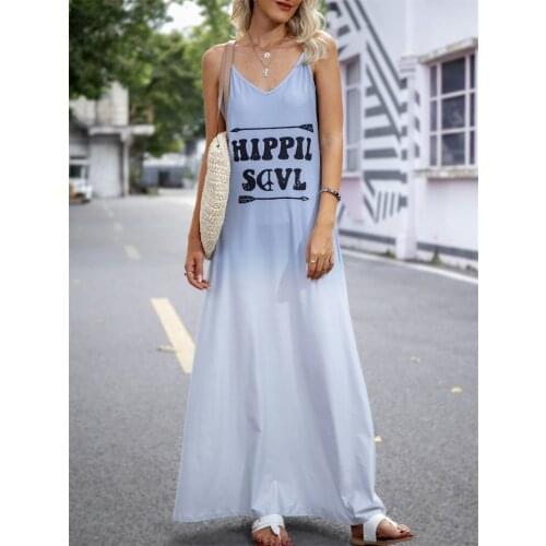 Womens slim long letter print dress sleeveless casual dress v neck dress