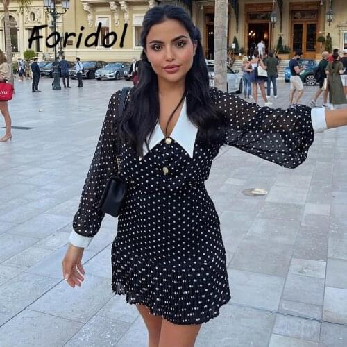 Vintage White Black Polka Dot Mesh Dress Shirt Women Autumn Winter Spring Elegant Tulle Mini Dress Vestidos French Dress Retro