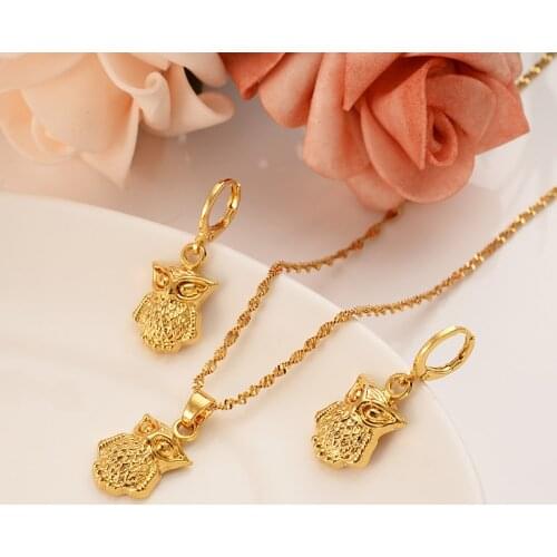 Png gold owl Pendants Animal pendant necklace earrings Fashion Jewelr sets For Women Accessories charms girl kids gift