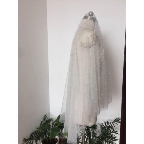 1 layer champagne bridal veil fingertip length a drop of veis white ivory Bride blush wedding veil Beading tulle