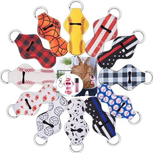 10pcs Softball And Baseball Printed Neoprene Chapstick Keychain Holder Party Holiday Gifts Factory