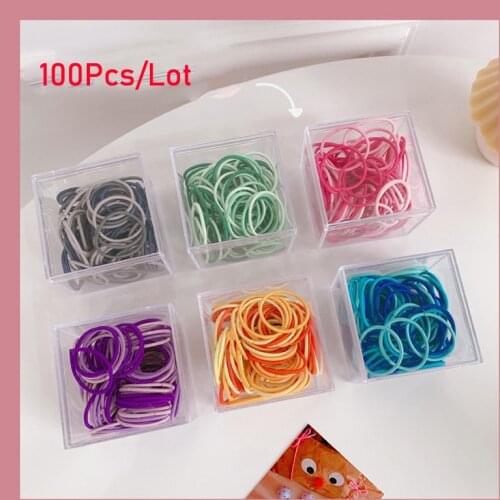 100Pcs/Lot Kids Hair Accessories Box Set Gifts Elastic Hair Bands 2.5cm Small Rubber Rope MIni Headdress Hair Elastics for Girls