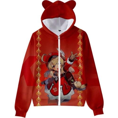 2021 Hot Game Genshin Impact Kids Hoodie for Boys Girls Teens Sweatshirt Kawaii Cat Ear Zipper Hooded Cosplay Clothes Outwear